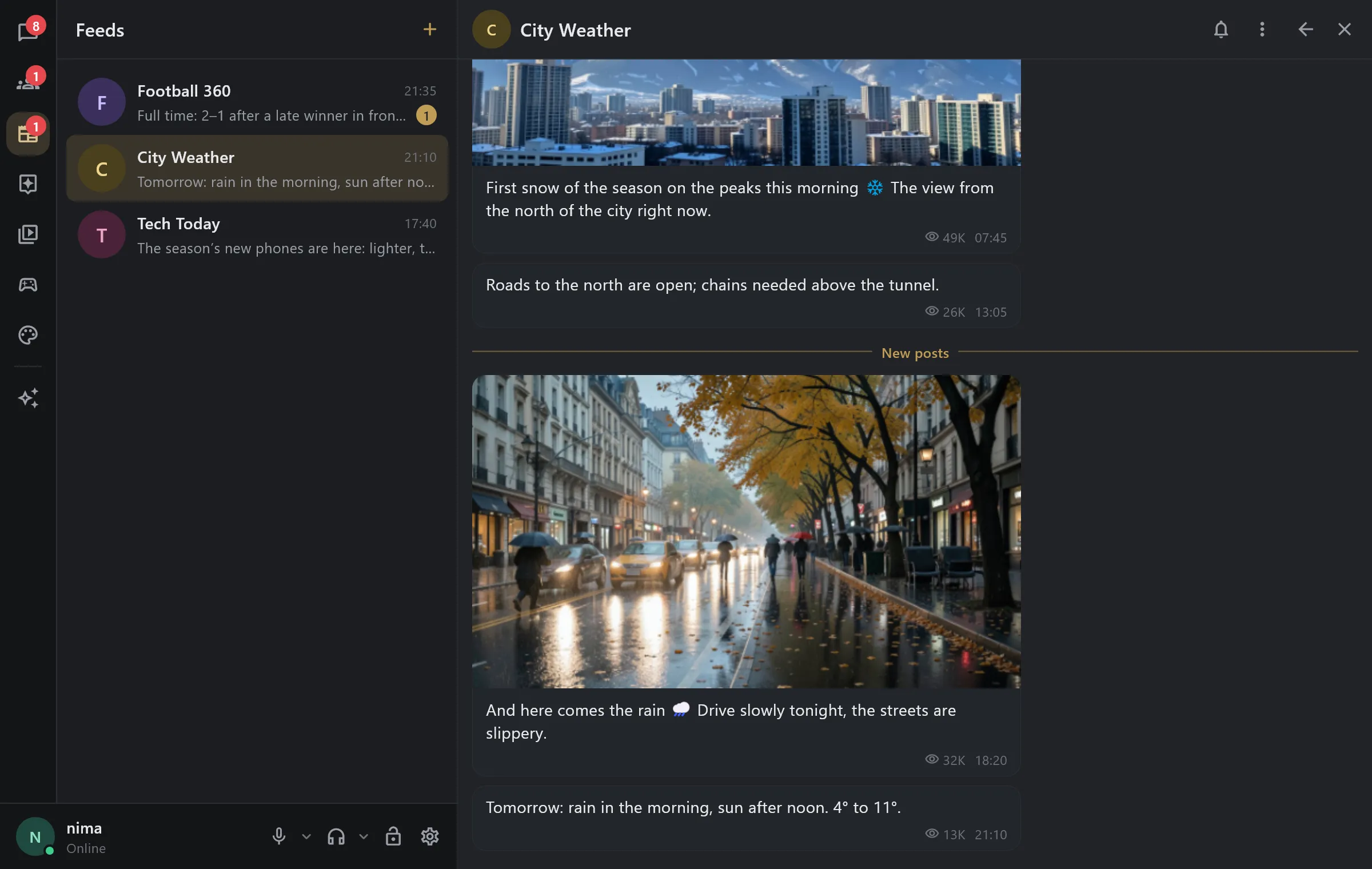 Feeds on Windows: a news channel with photos