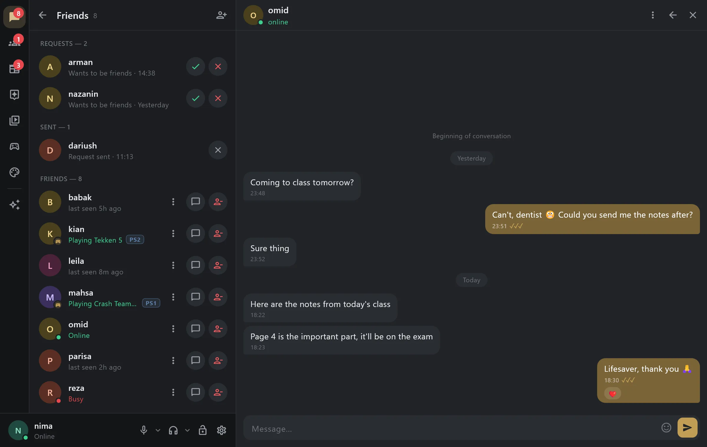 Friends on Windows: requests, and what each friend is playing