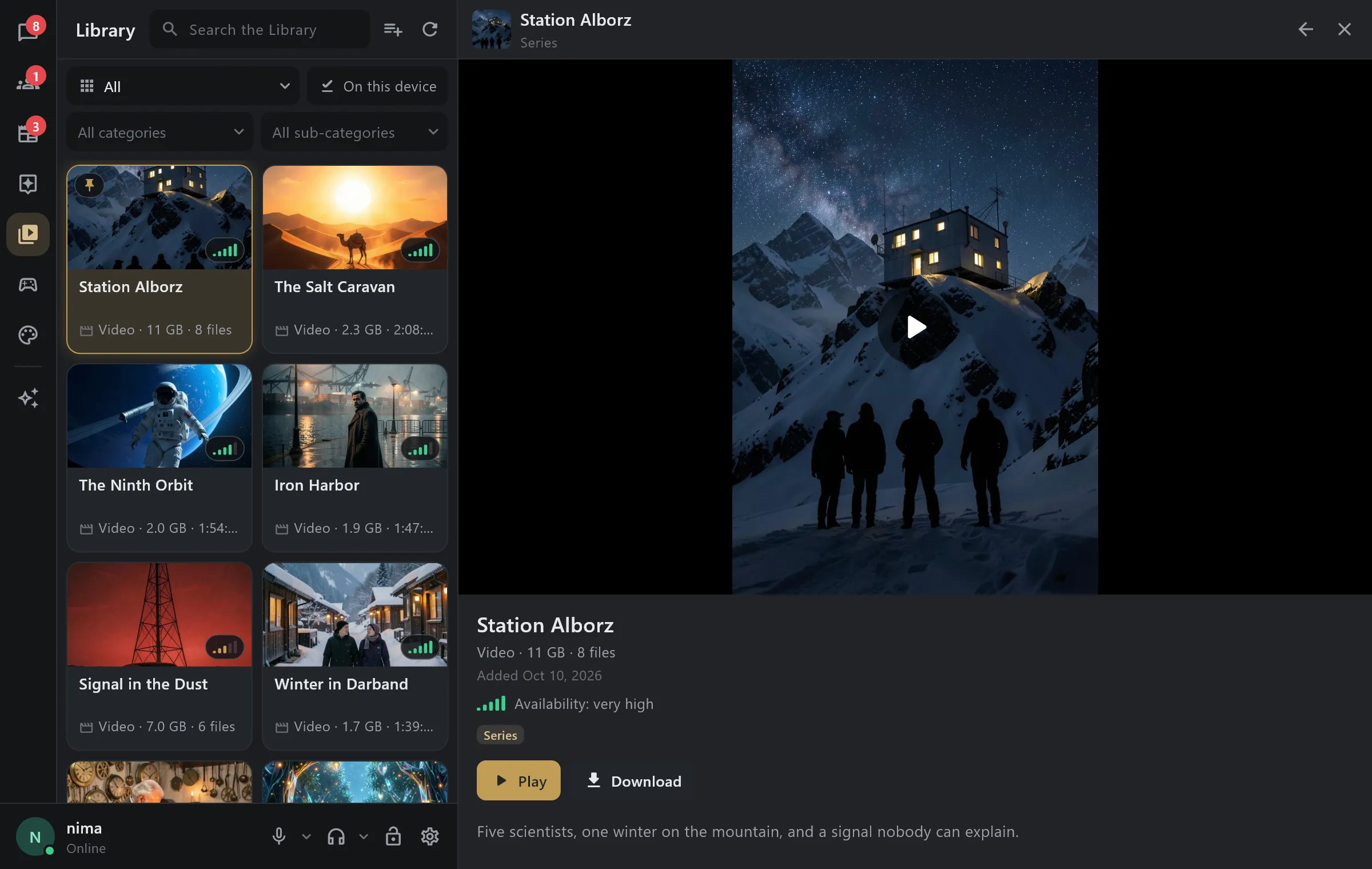 The Library on Windows: films and series, and a series opened