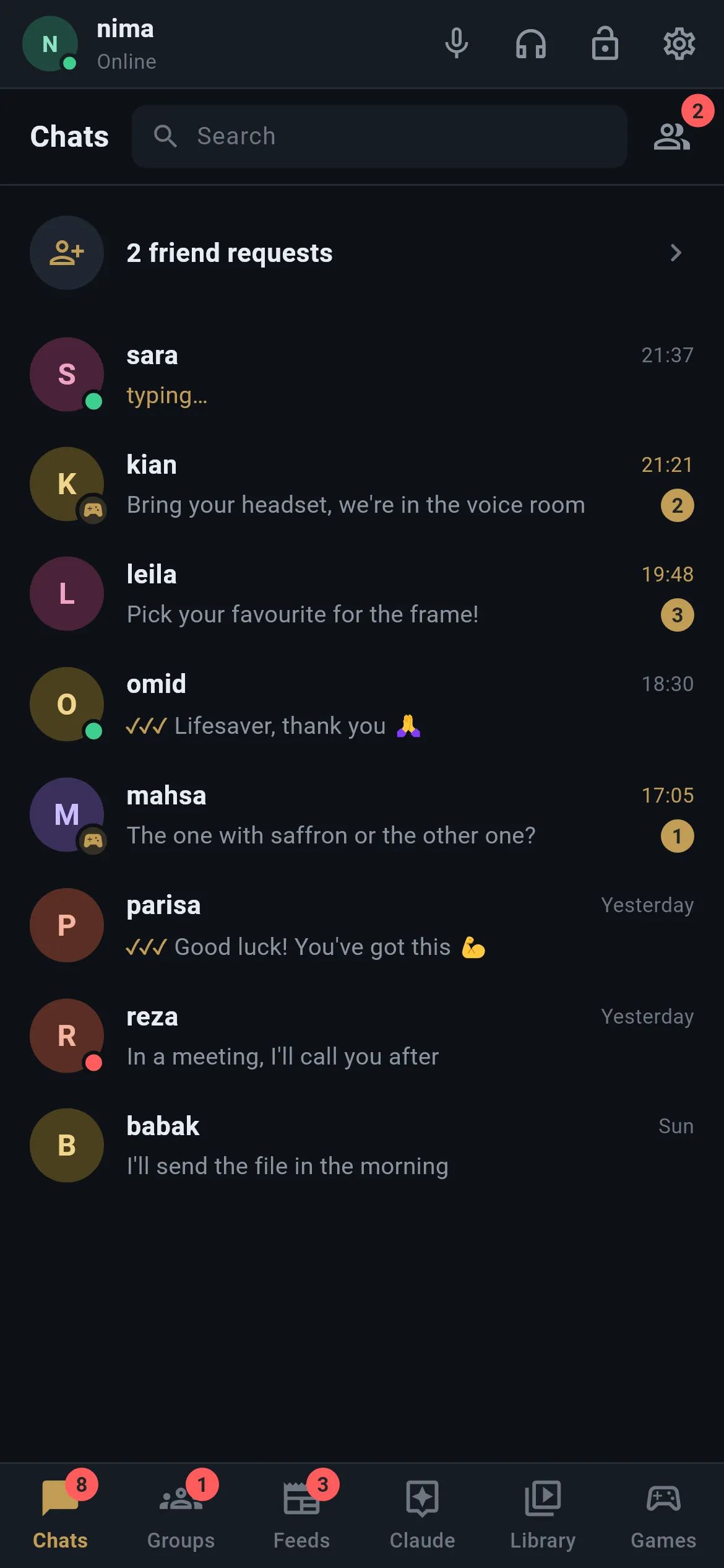 The chat list on Android