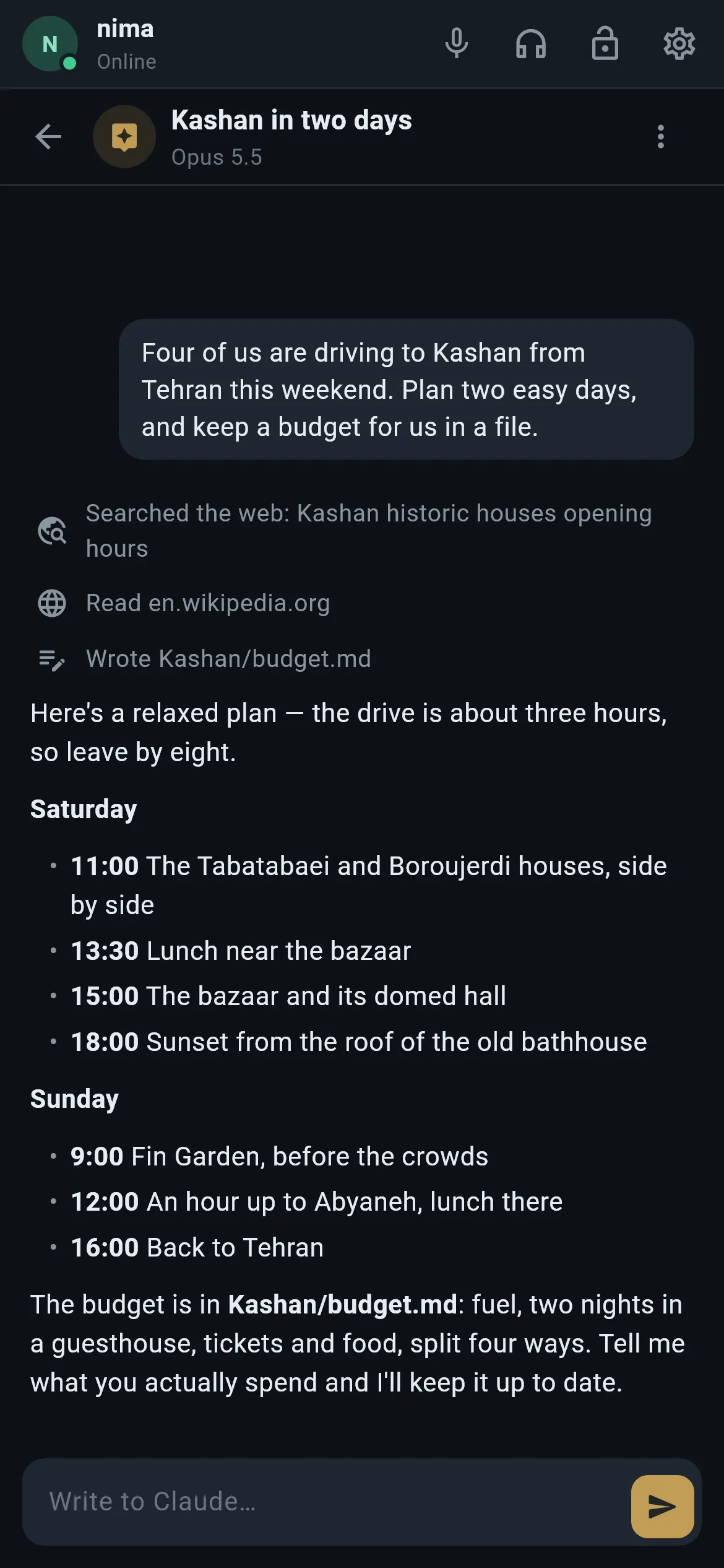 A chat with Claude on Android