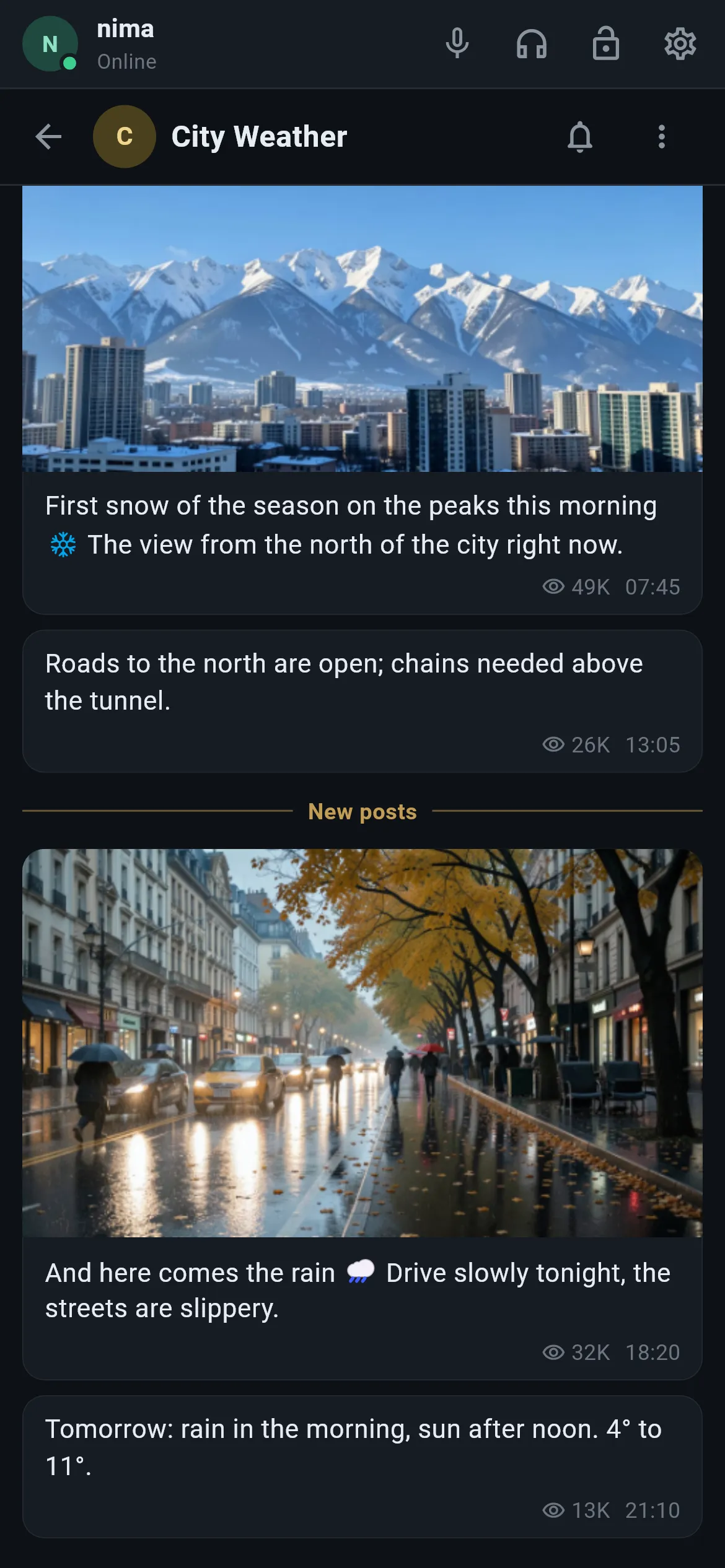 A news channel on Android