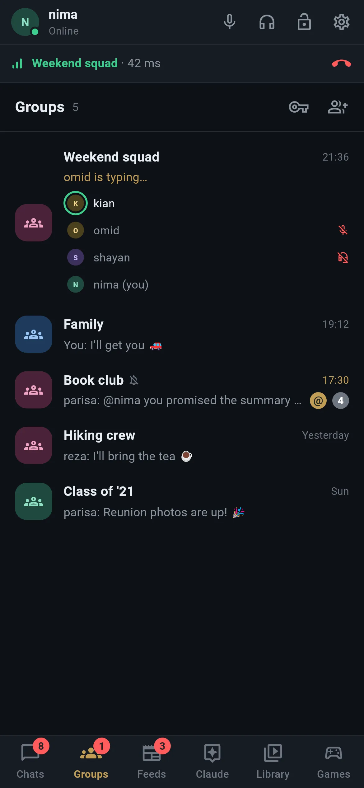 Groups on Android, with a live voice room
